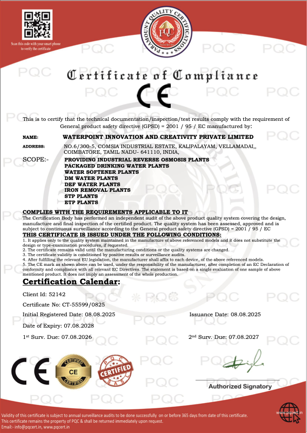CE Certificate of Compliance (GPSD 2001/95/EC)